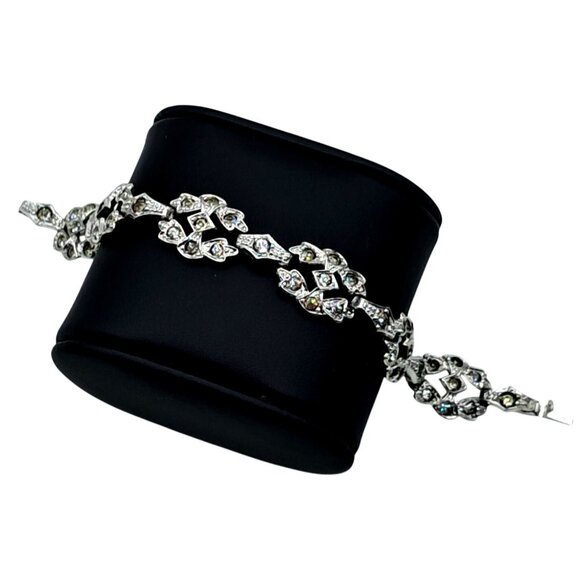 Vintage Rhinestone Bracelet Art Deco Style Clear Stones Silver Tone Costume Jewe - Picture 1 of 15